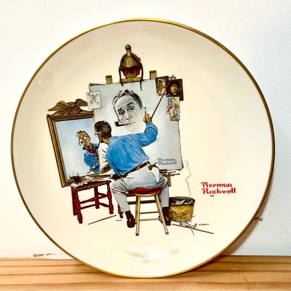 Norman Rockwell Triple Self Portrait Collectible Ceramic Plate